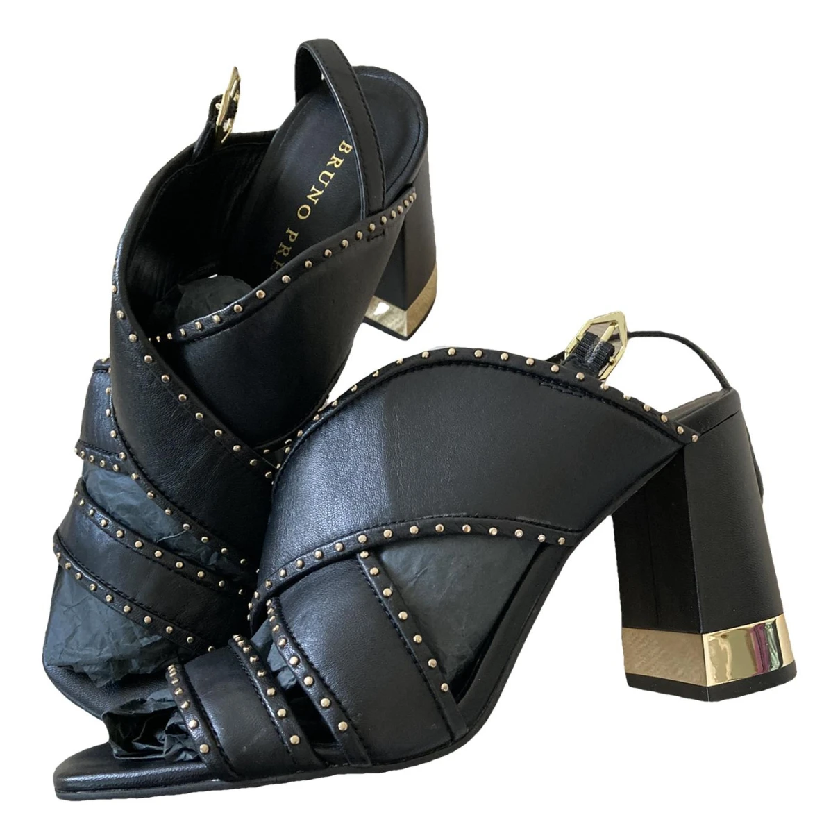 Pre-owned Bruno Premi Leather Sandals In Black