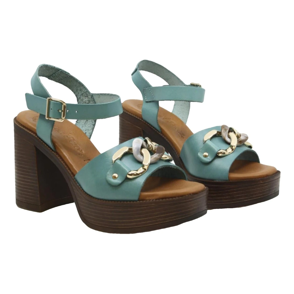 Pre-owned Raquel Allegra Leather Sandals In Turquoise