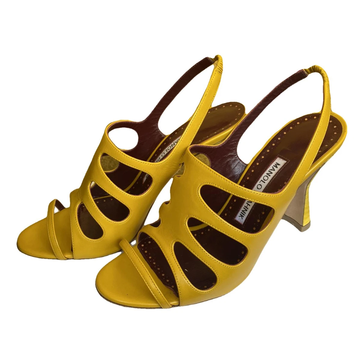 Pre-owned Manolo Blahnik Leather Sandals In Yellow