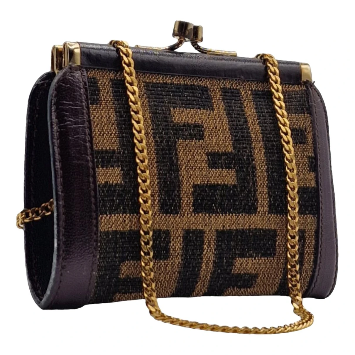 Pre-owned Fendi Baguette Cloth Crossbody Bag In Brown