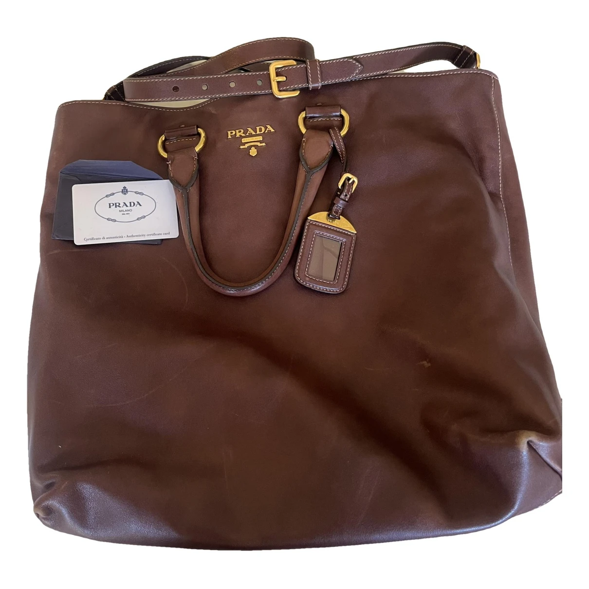 Pre-owned Prada Soft Leather Tote In Brown