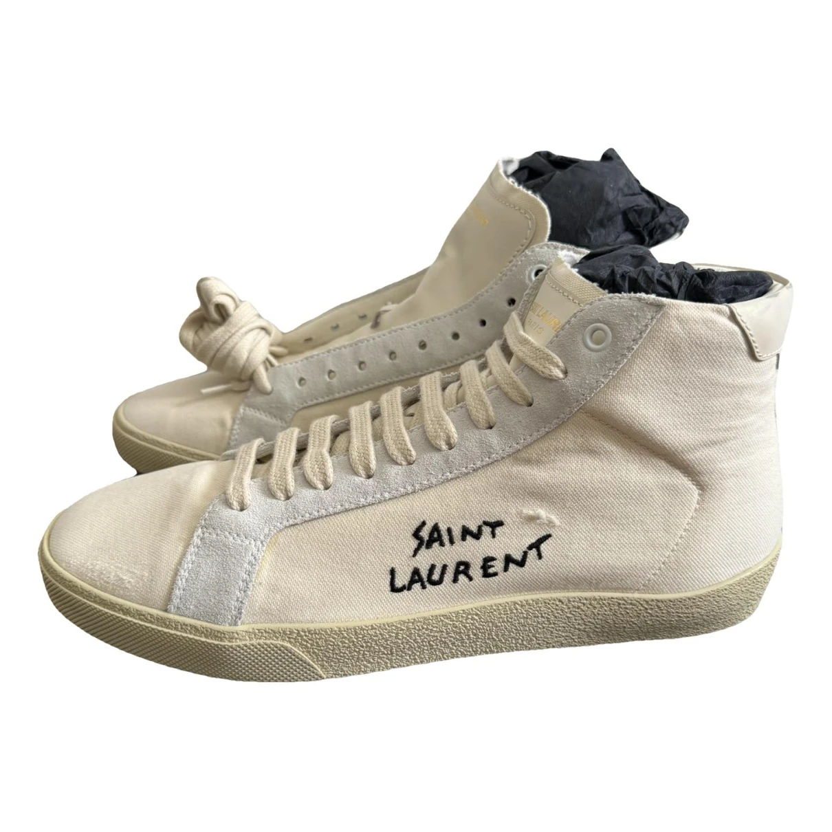 Pre-owned Saint Laurent Sl/06 Leather High Trainers In White