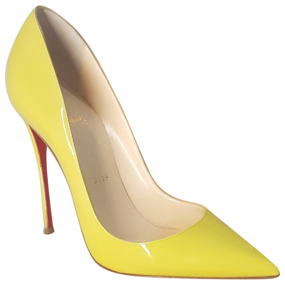 Pre-owned Christian Louboutin So Kate Patent Leather Heels In Yellow