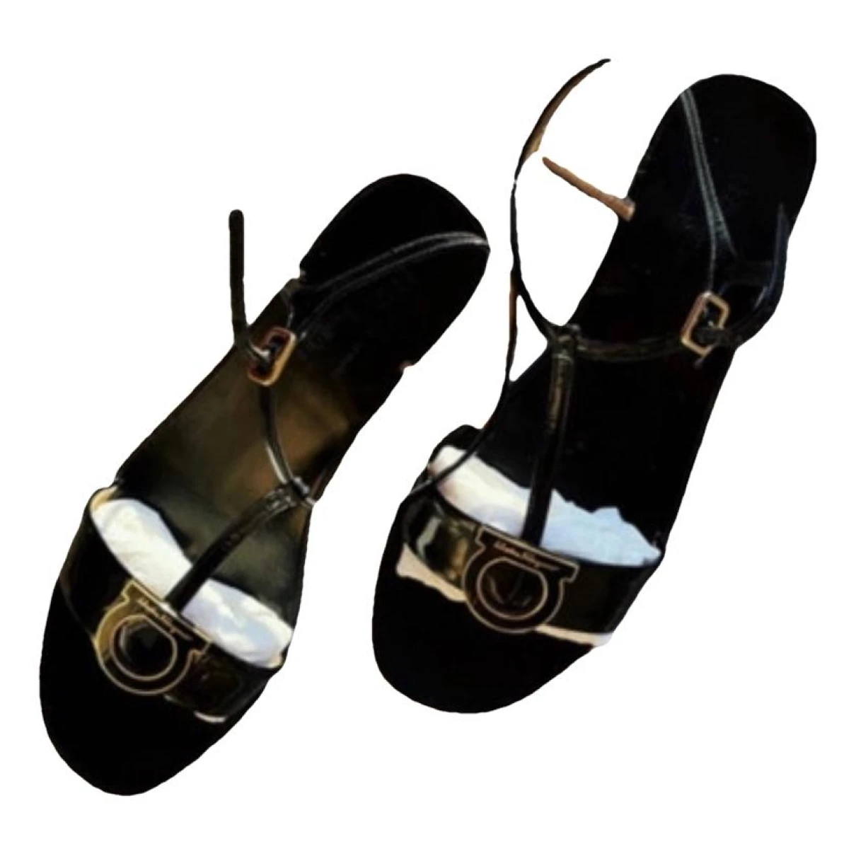 Pre-owned Ferragamo Patent Leather Sandal In Black