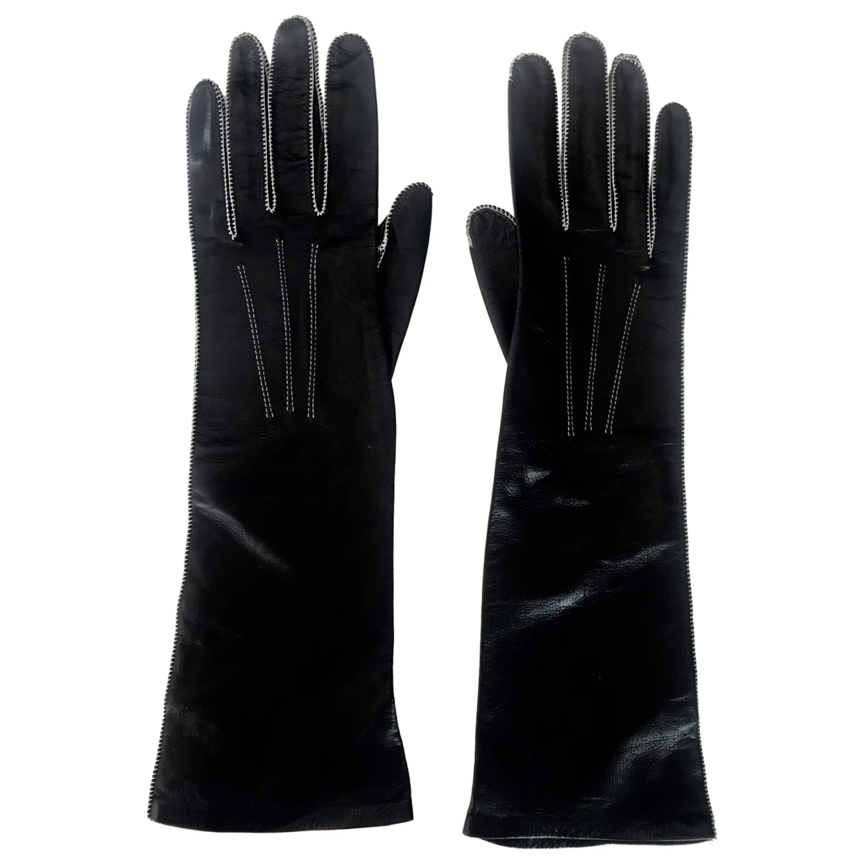 Pre-owned Saint Laurent Leather Long Gloves In Black