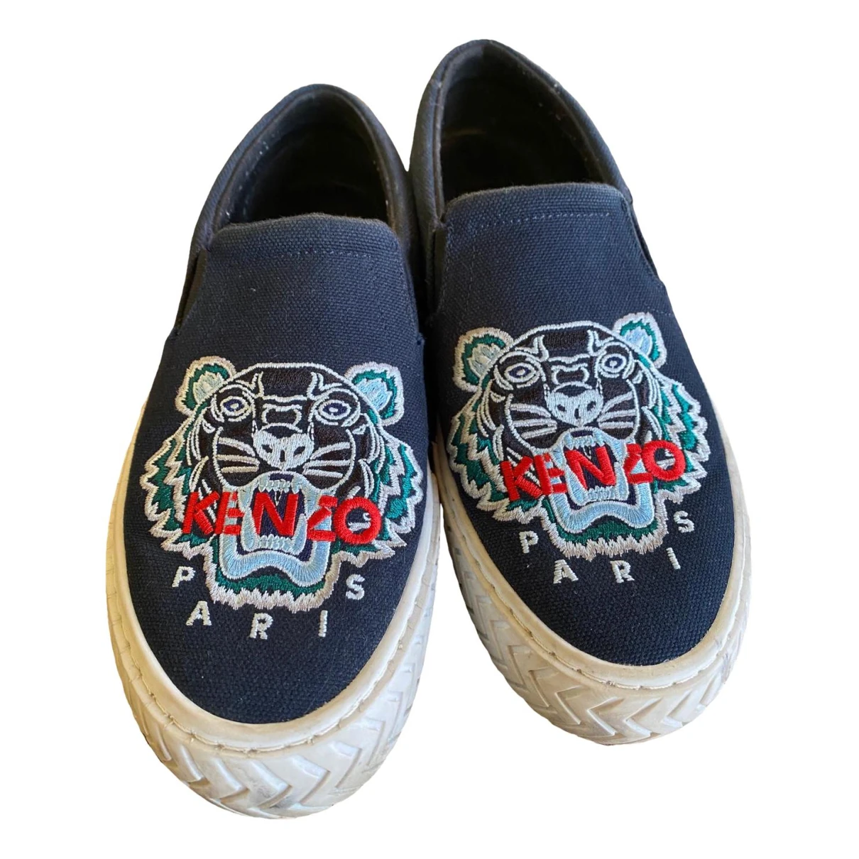 Pre-owned Kenzo Tiger Cloth Trainers In Blue
