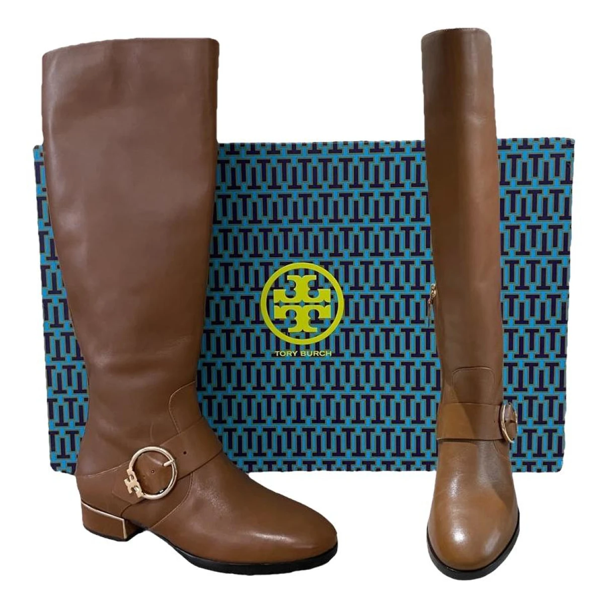 Pre-owned Tory Burch Leather Wellington Boots In Brown