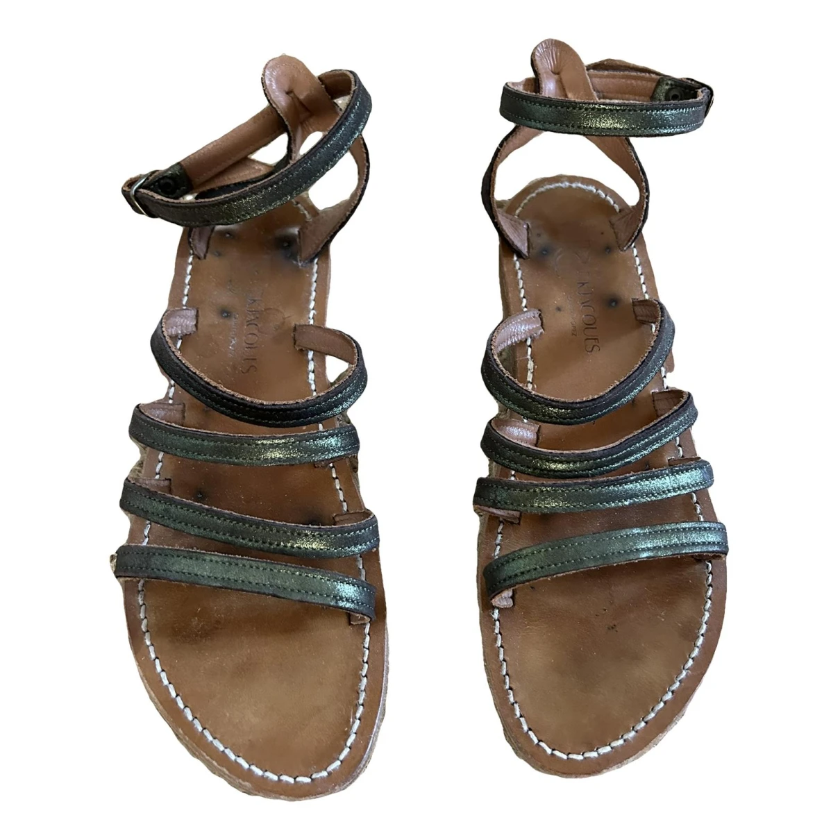 Pre-owned Kjacques Leather Sandals In Khaki