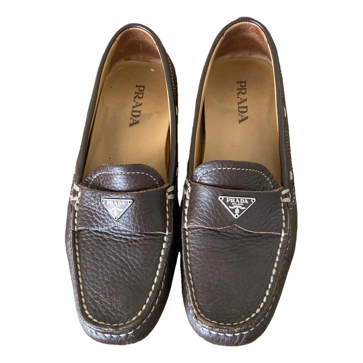 Pre-owned Prada Leather Flats In Brown