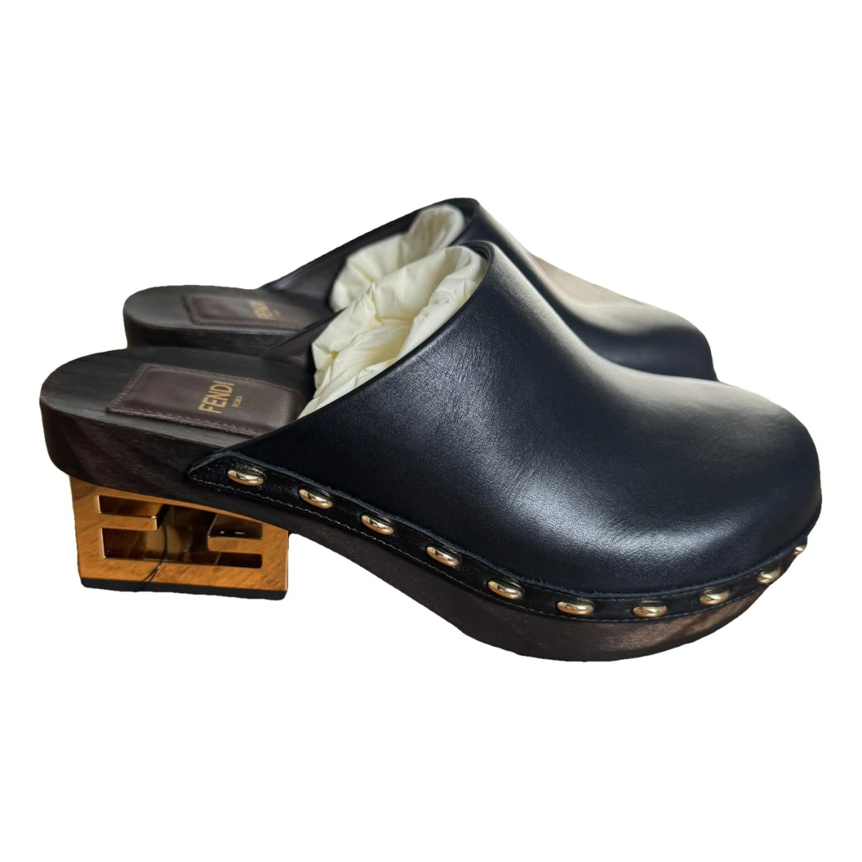Pre-owned Fendi Leather Mules & Clogs In Black