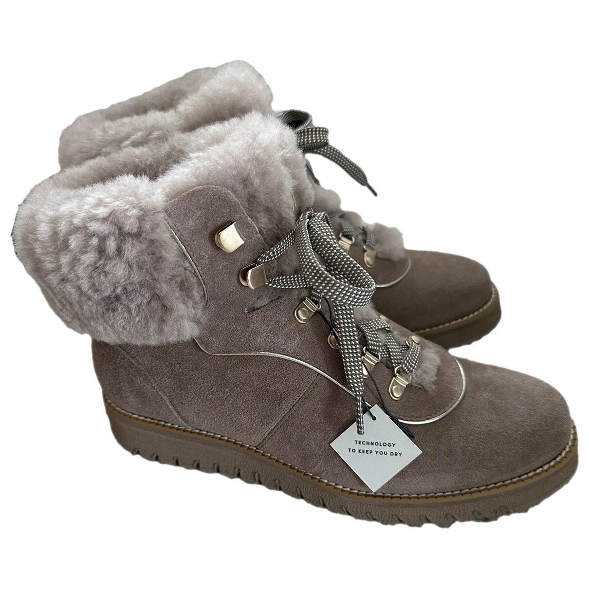 Pre-owned Cole Haan Shearling Snow Boots In Beige