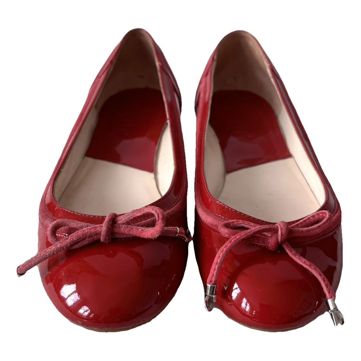 Pre-owned Dior Patent Leather Ballet Flats In Red