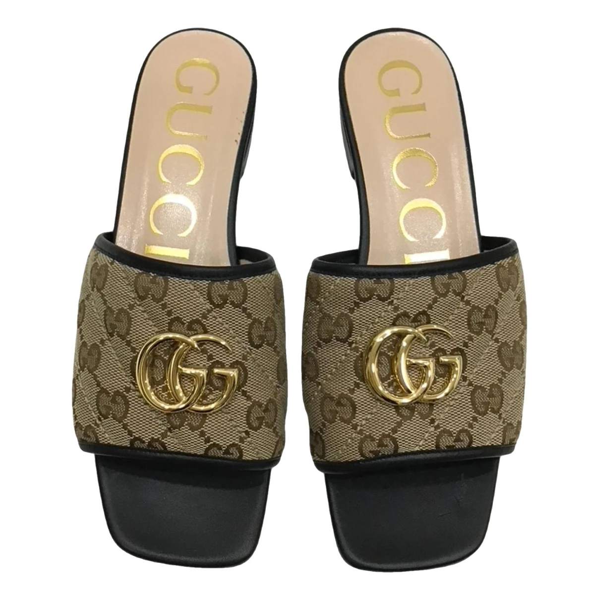 Pre-owned Gucci Marmont Cloth Mules In Beige