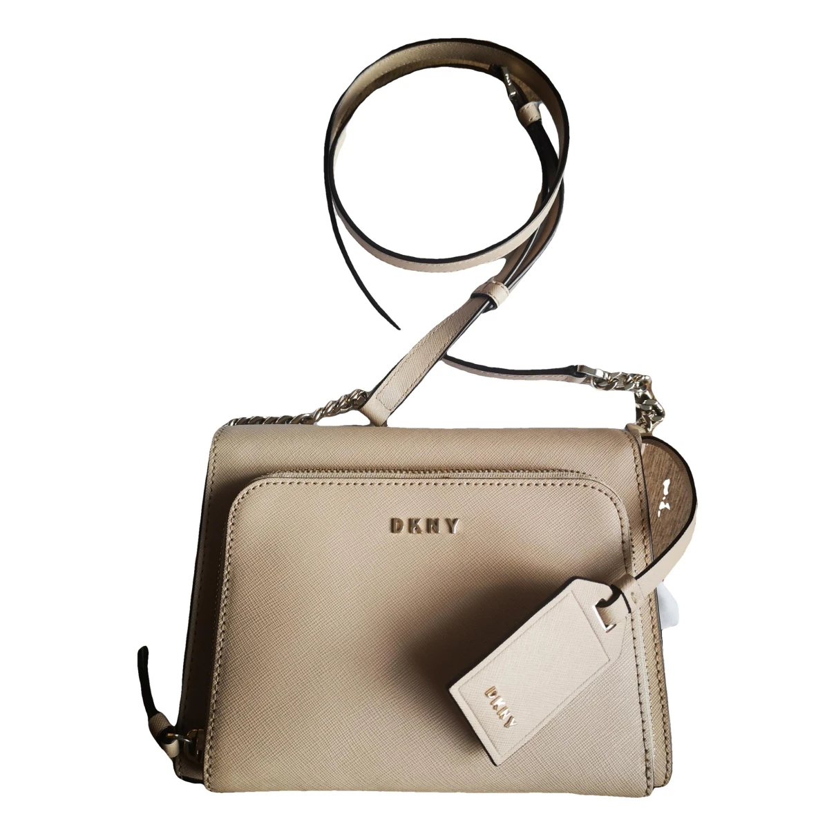 Pre-owned Dkny Leather Crossbody Bag In Beige