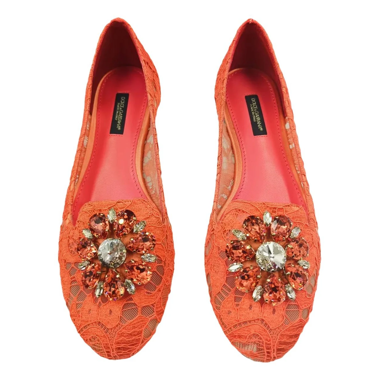 Pre-owned Dolce & Gabbana Taormina Leather Ballet Flats In Orange