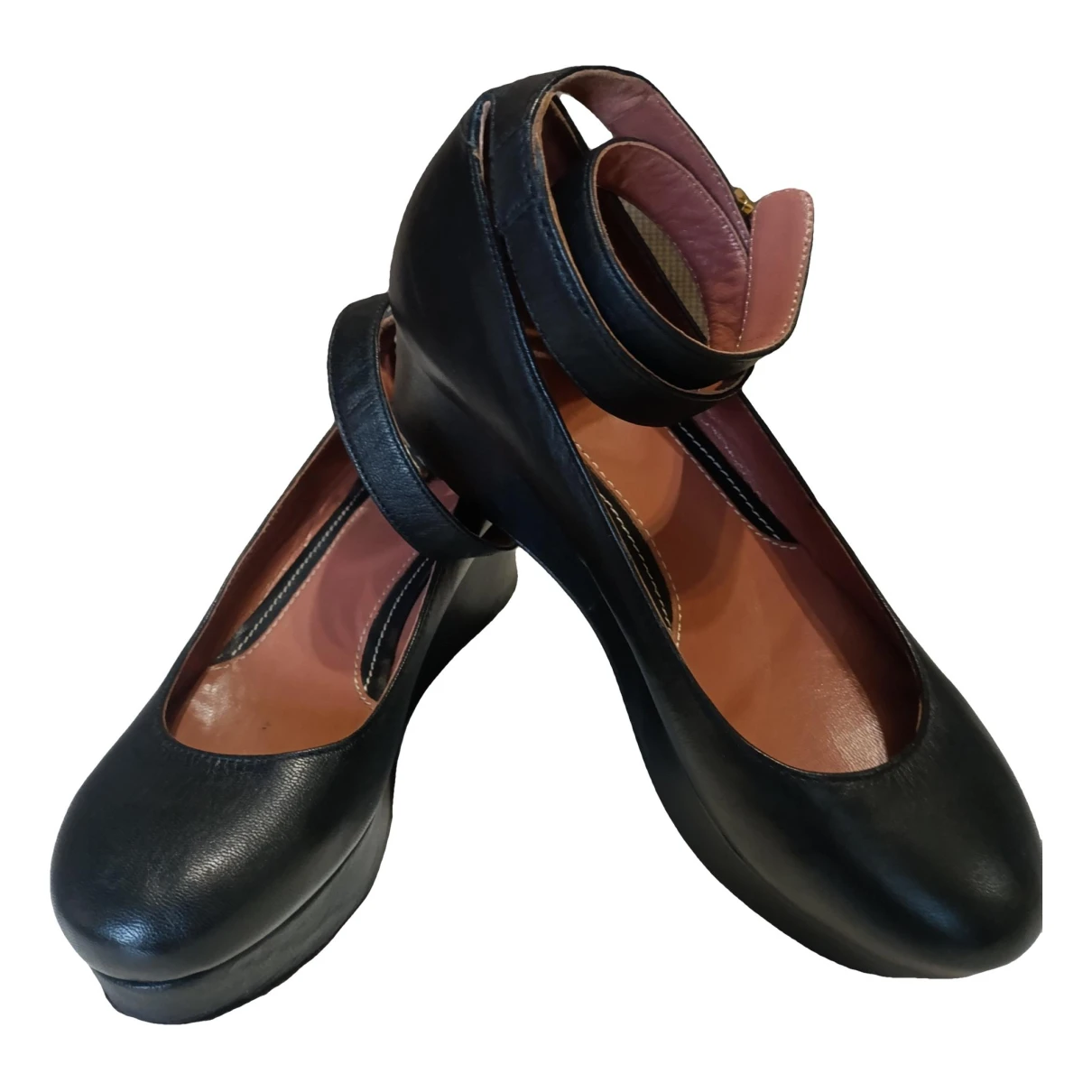 Pre-owned Max & Co Leather Ballet Flats In Black