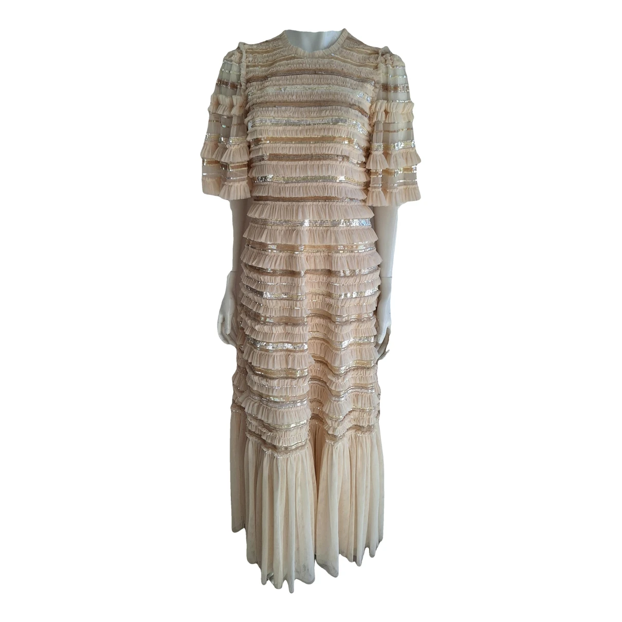 Pre-owned Needle & Thread Lace Maxi Dress In Beige