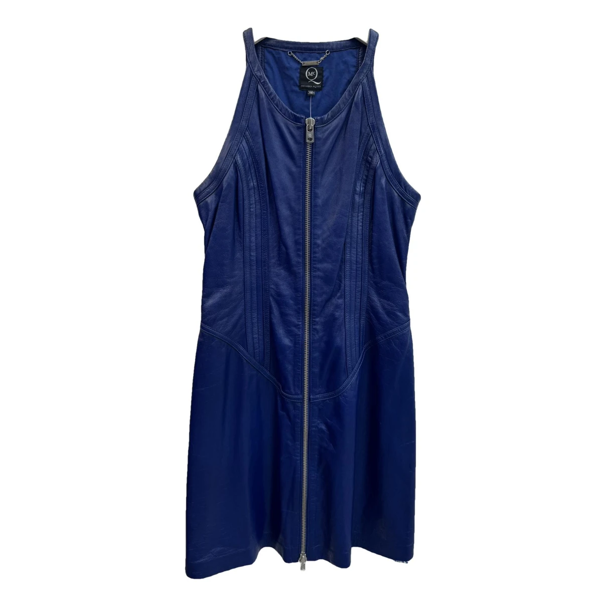Pre-owned Alexander Mcqueen Leather Mid-length Dress In Blue