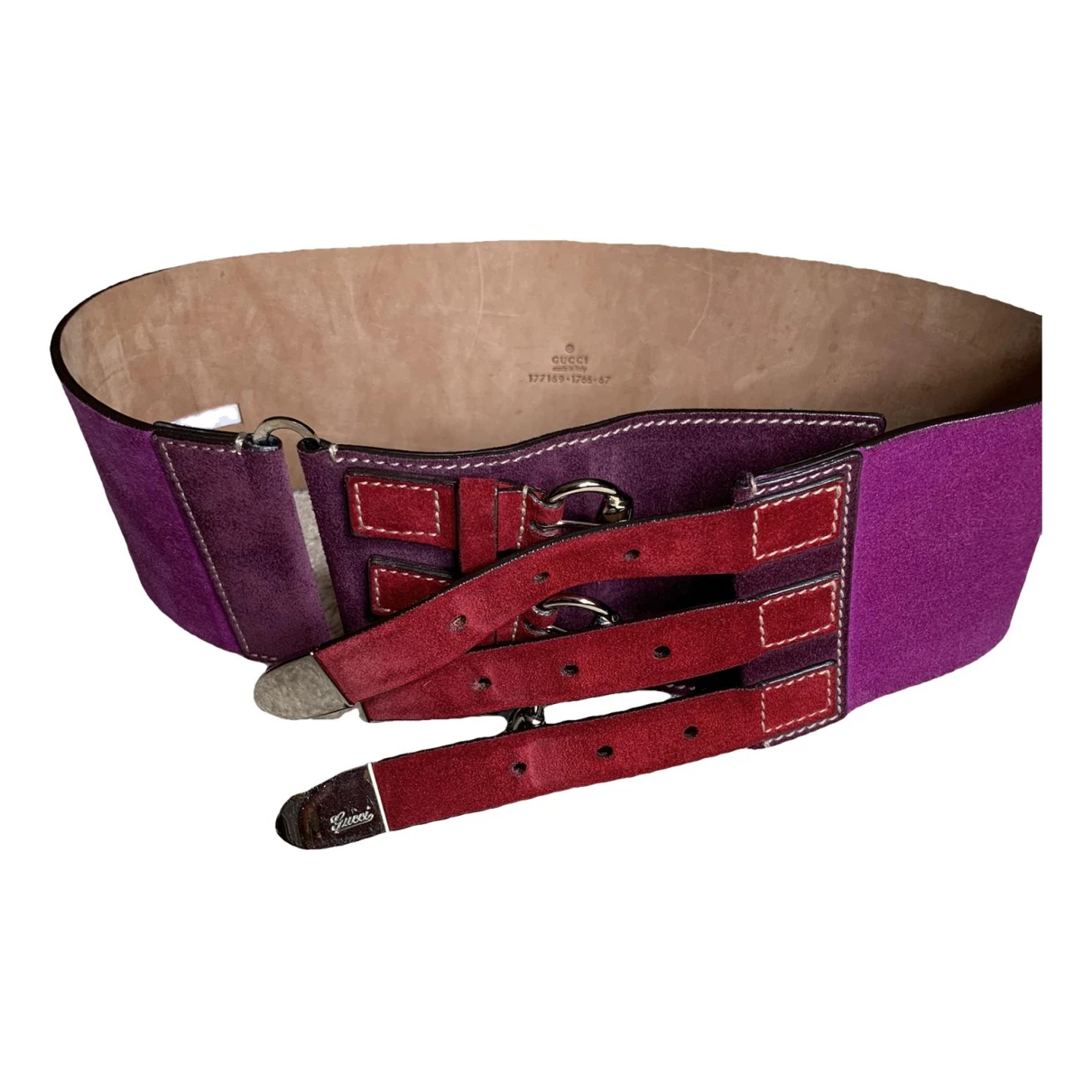 Pre-owned Gucci Gg Buckle Leather Belt In Purple