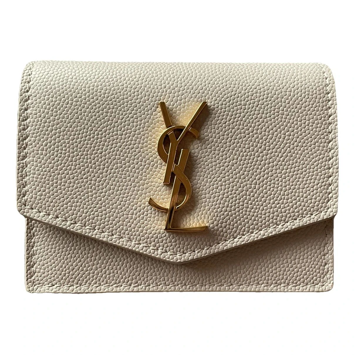 Pre-owned Saint Laurent Leather Card Wallet In White