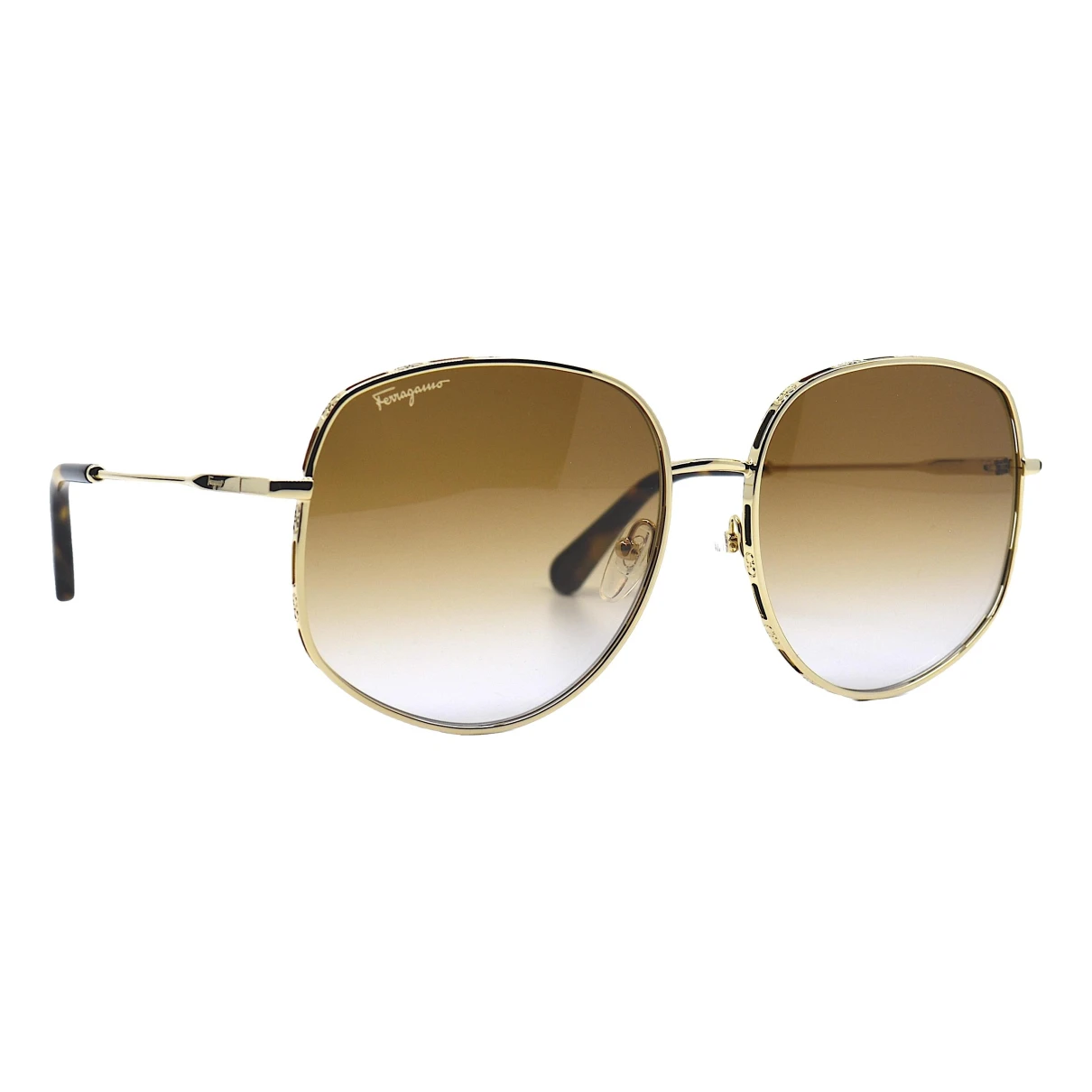 Pre-owned Ferragamo Oversized Sunglasses In Gold