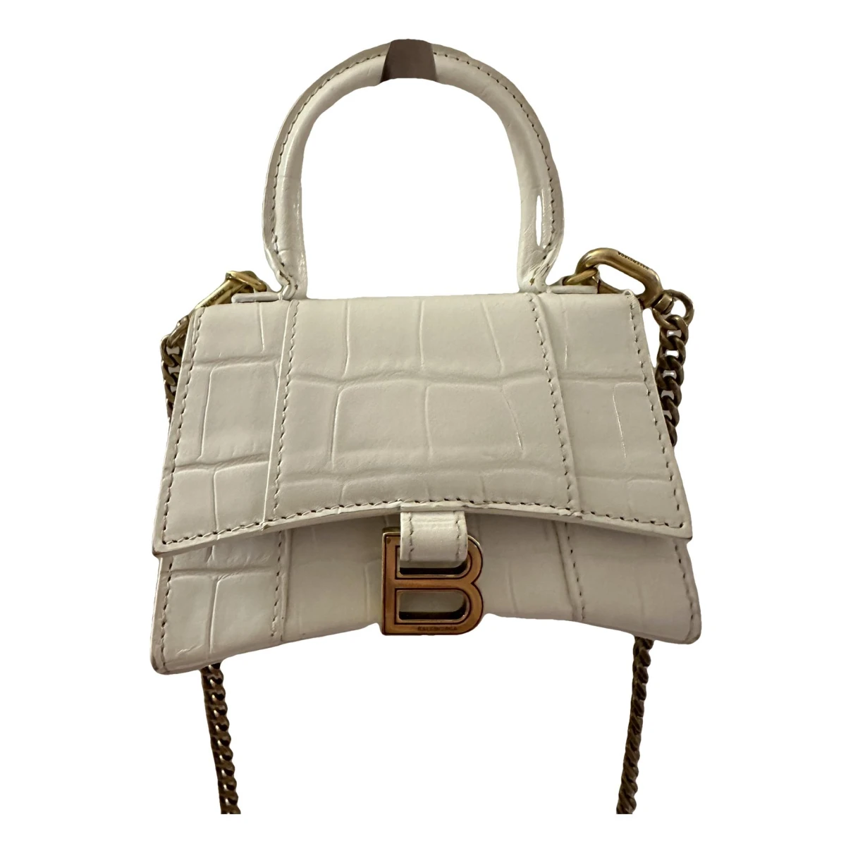 Pre-owned Balenciaga Hourglass Leather Crossbody Bag In White