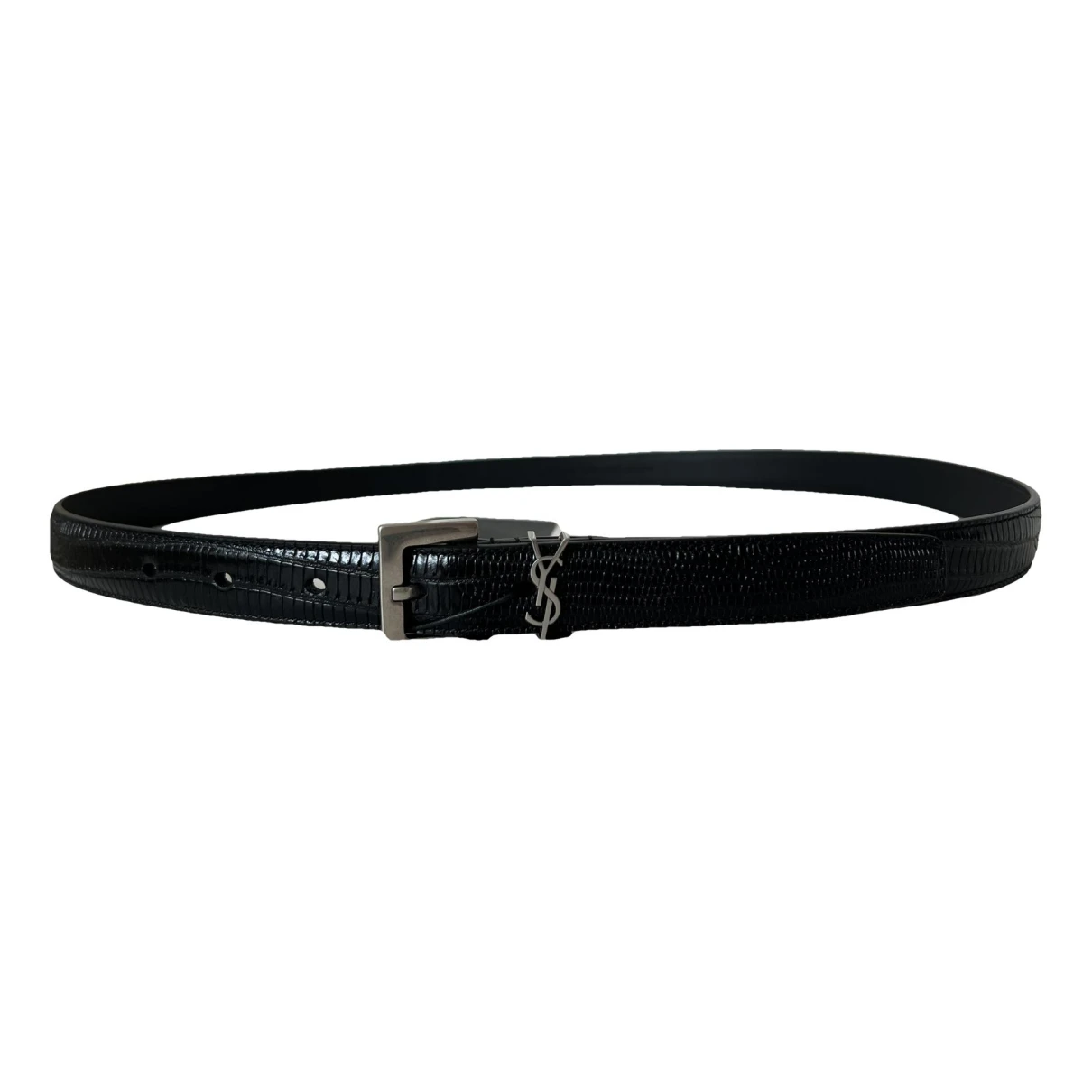 Pre-owned Saint Laurent Cassandre Leather Belt In Black