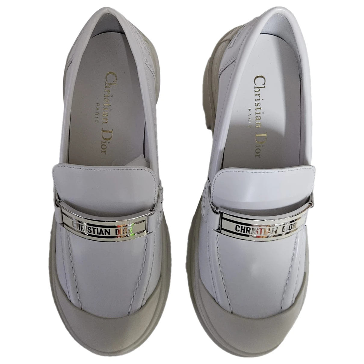 Pre-owned Dior Leather Flats In White