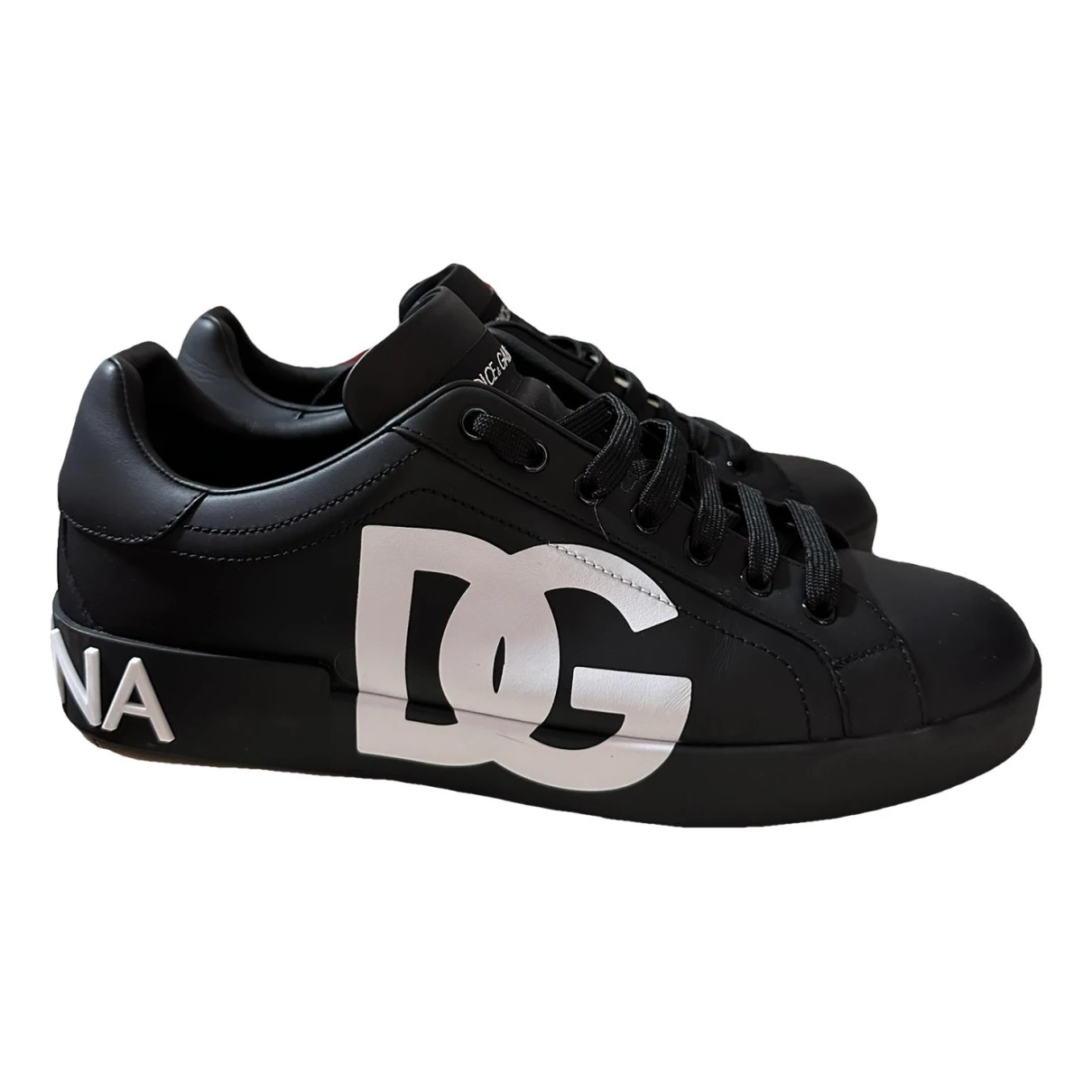 Pre-owned Dolce & Gabbana Portofino Leather Low Trainers In Black