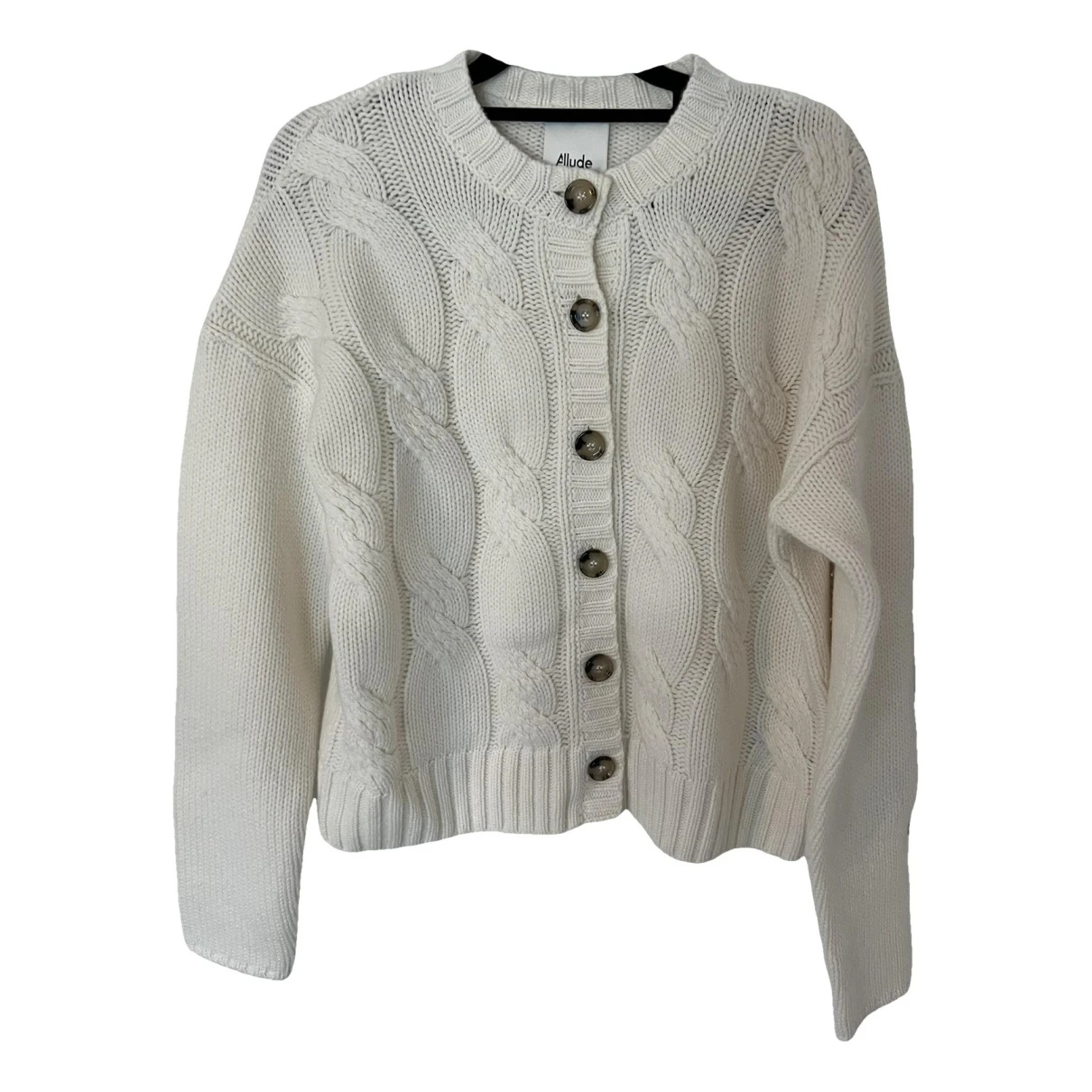 Pre-owned Allude Cashmere Cardigan In White
