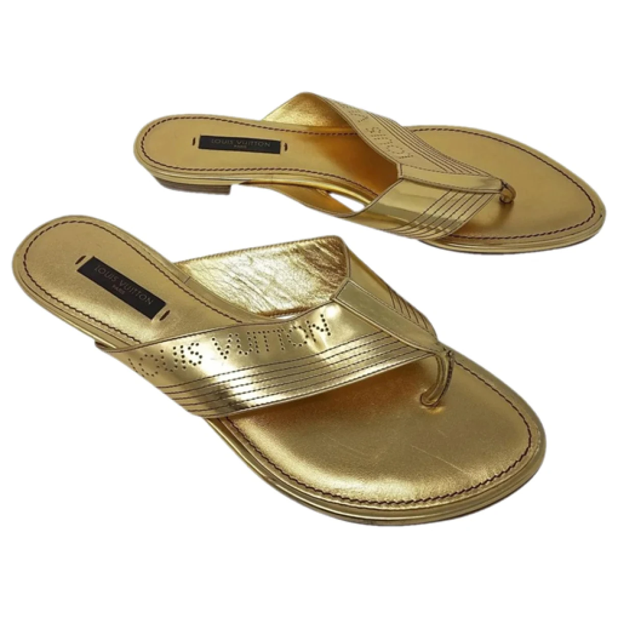Pre-owned Louis Vuitton Lock It Leather Sandal In Gold