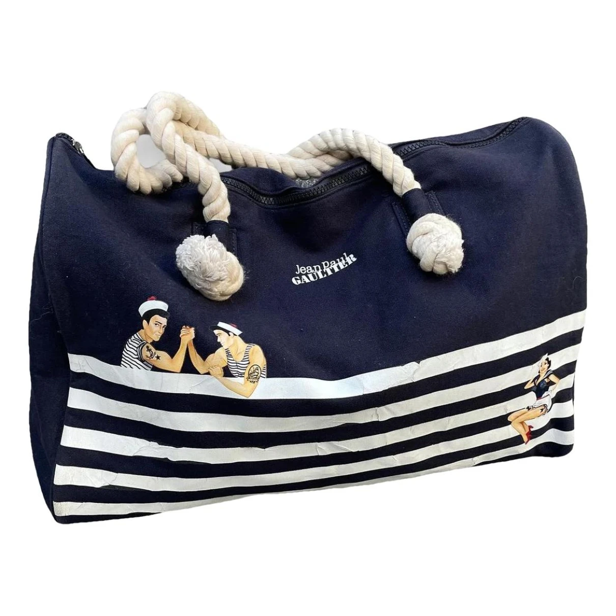 Pre-owned Jean Paul Gaultier Cloth Weekend Bag In Navy