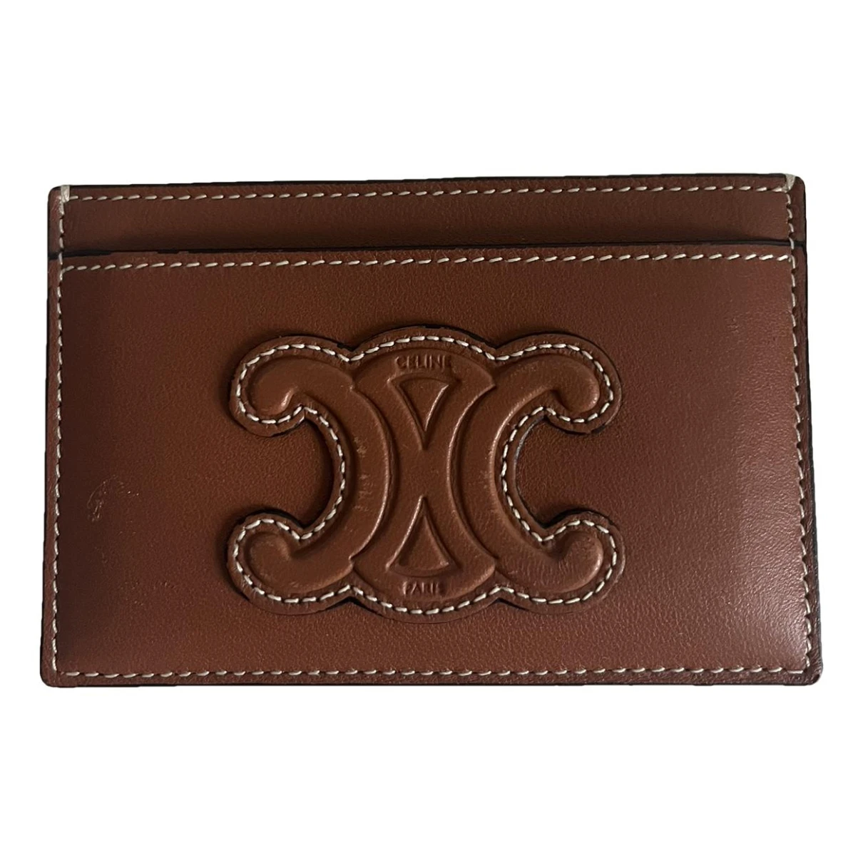 Pre-owned Celine Leather Card Wallet In Camel