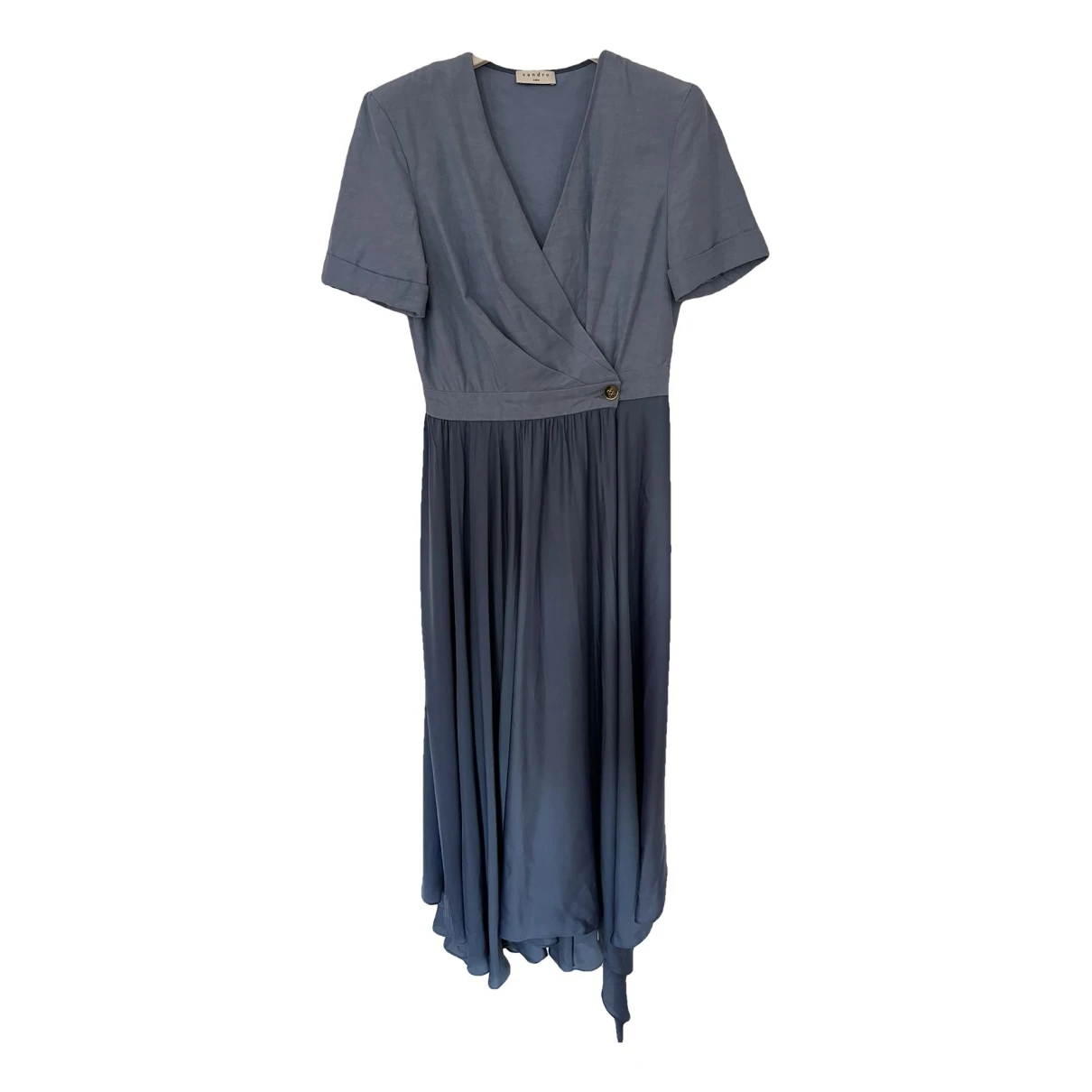 Pre-owned Sandro Linen Mid-length Dress In Blue