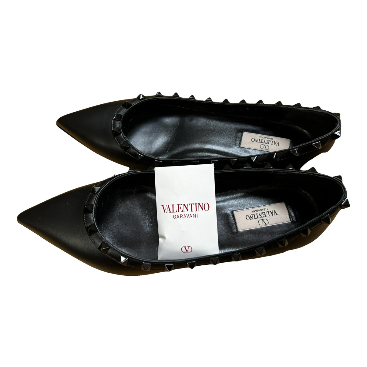 Pre-owned Valentino Garavani Rockstud Leather Ballet Flats In Black