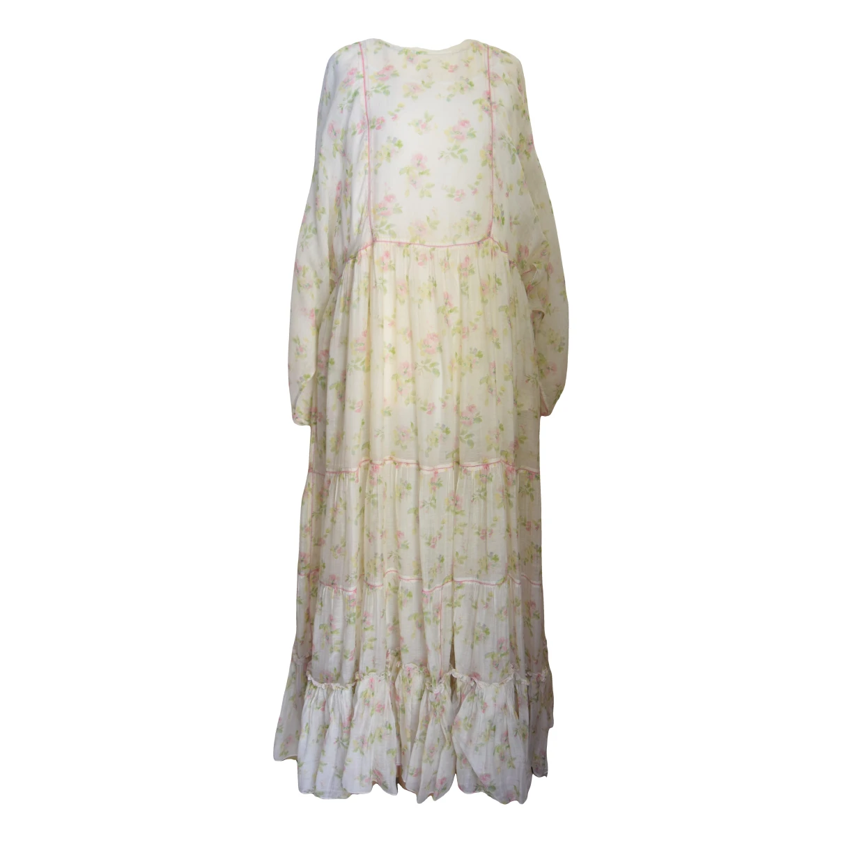 Pre-owned Pã©ro Silk Maxi Dress In Beige
