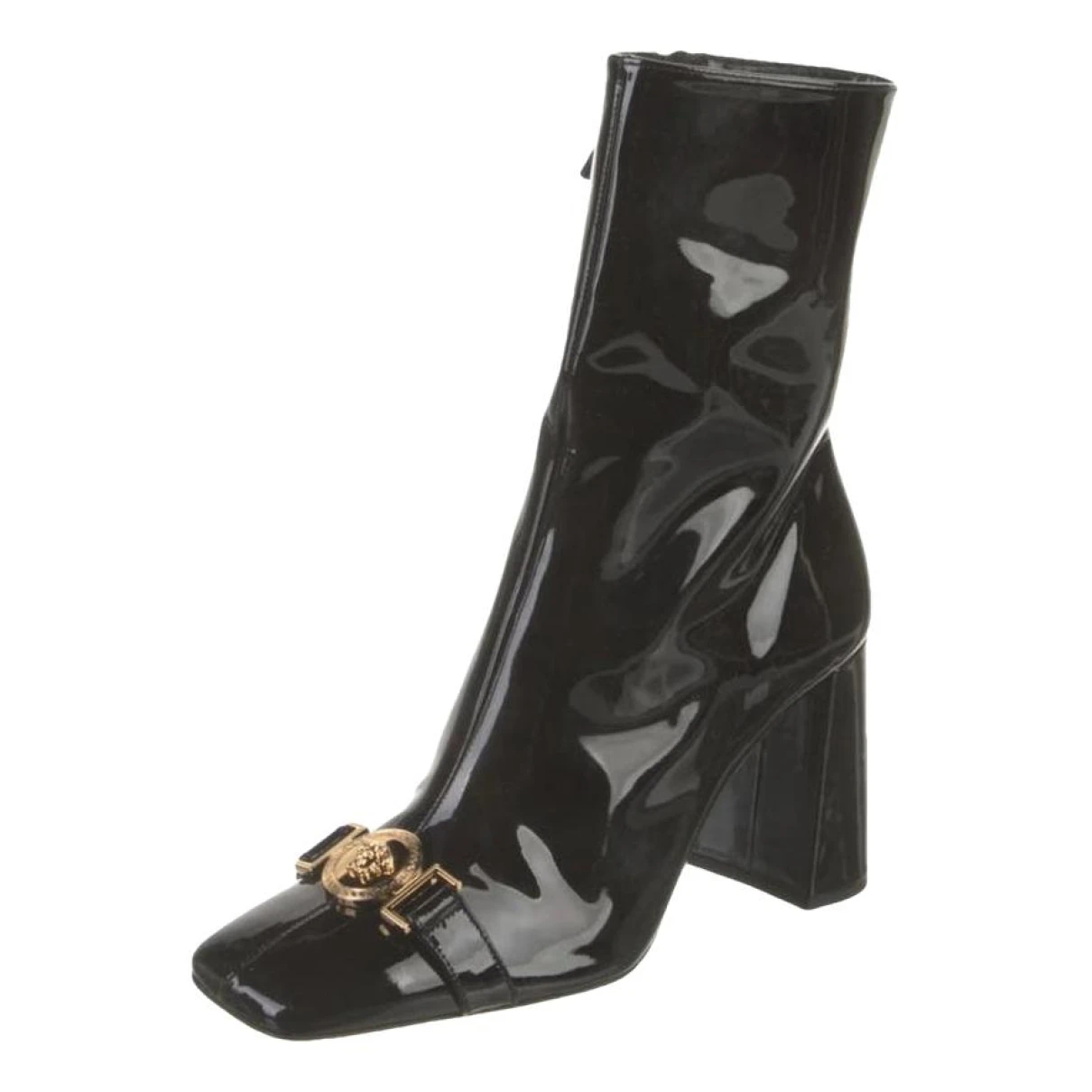 Pre-owned Versace Patent Leather Western Boots In Black