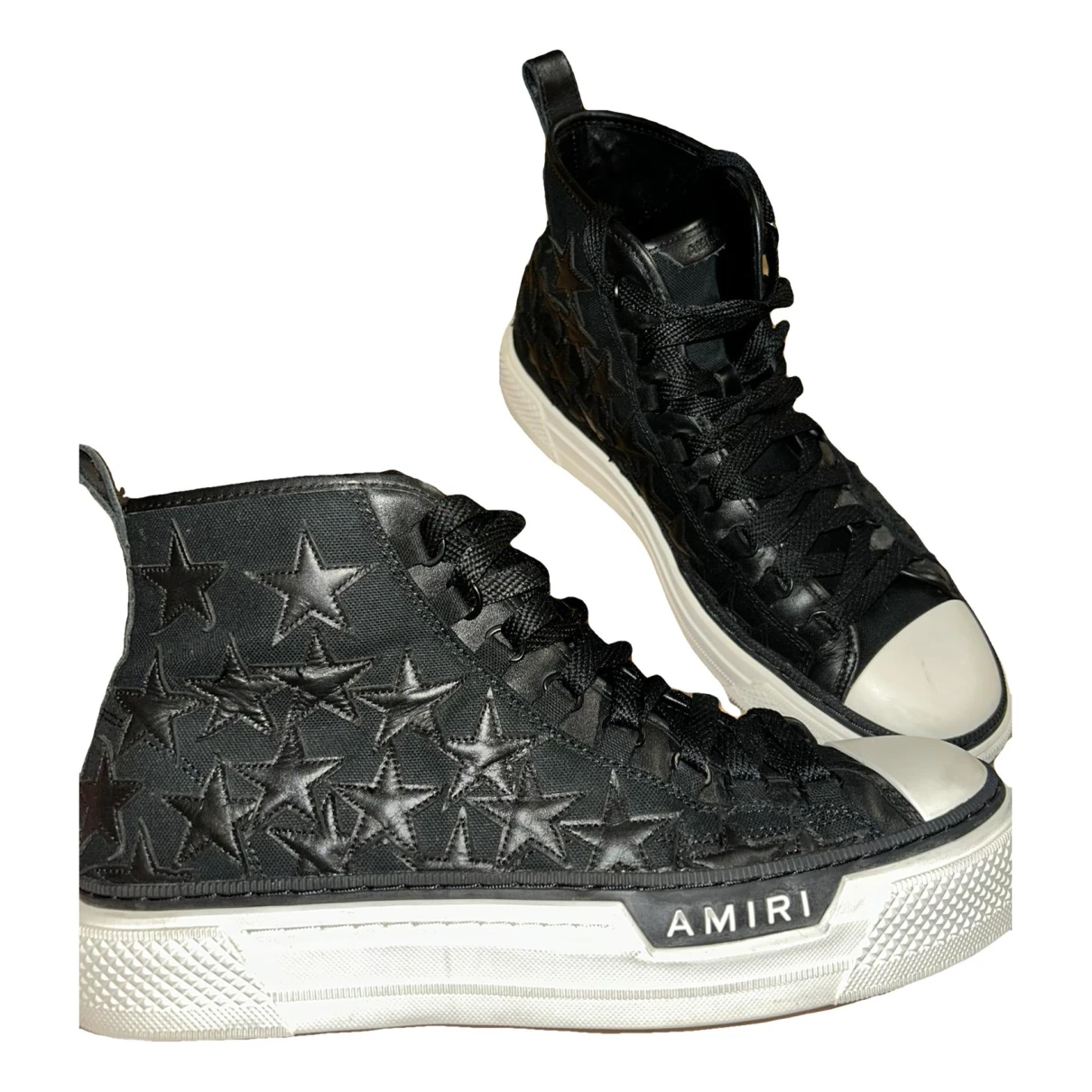 Pre-owned Amiri Leather High Trainers In Black