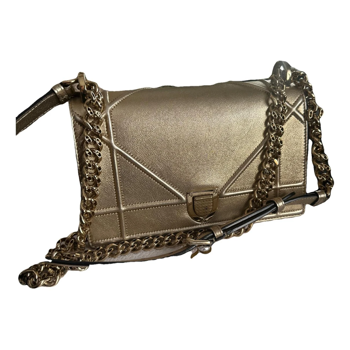 Pre-owned Dior Ama Top Handle Leather Handbag In Gold