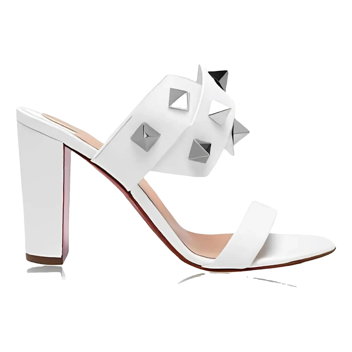 Pre-owned Christian Louboutin Spikaqueen Leather Mules In White