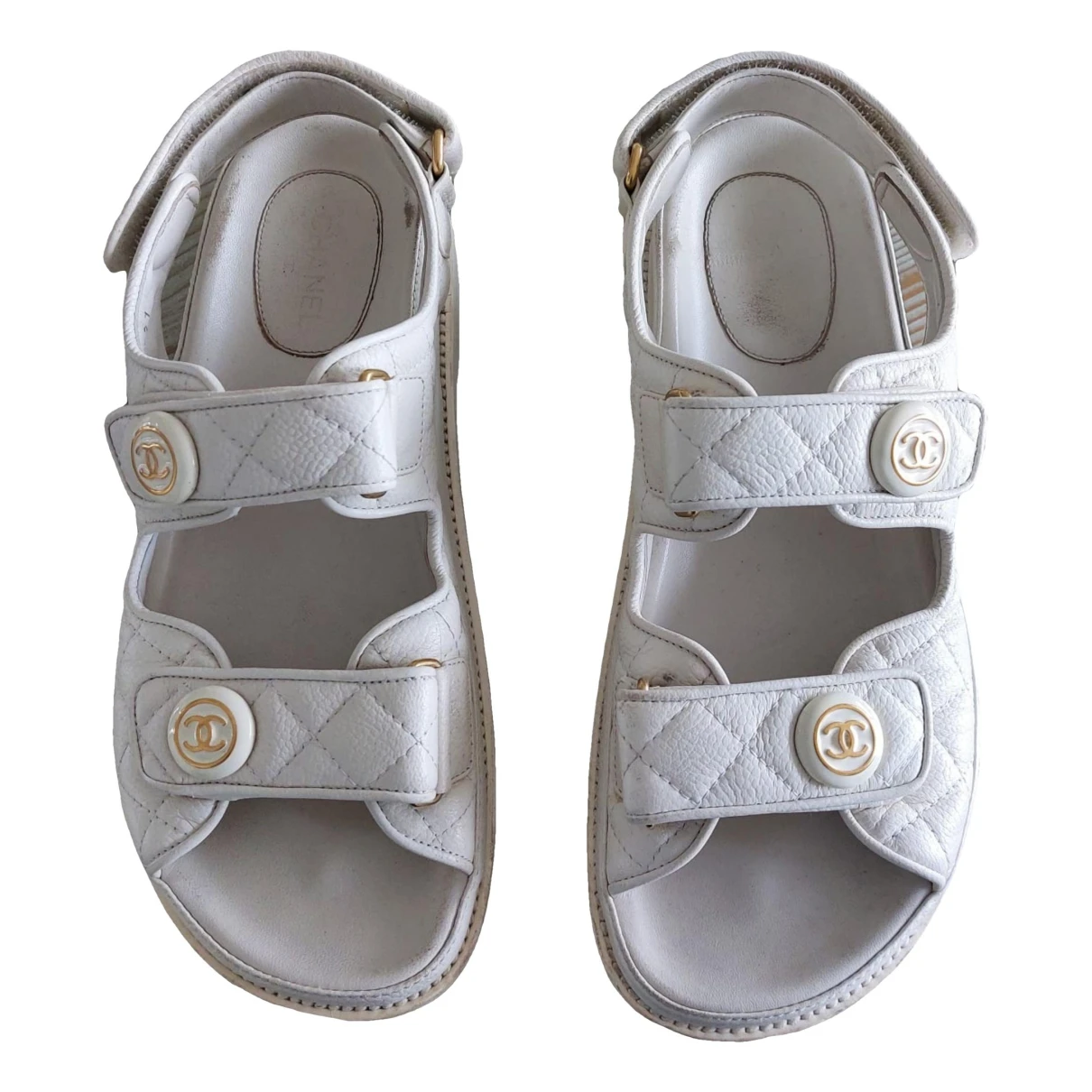 Pre-owned Chanel Dad Sandals Leather Sandal In White