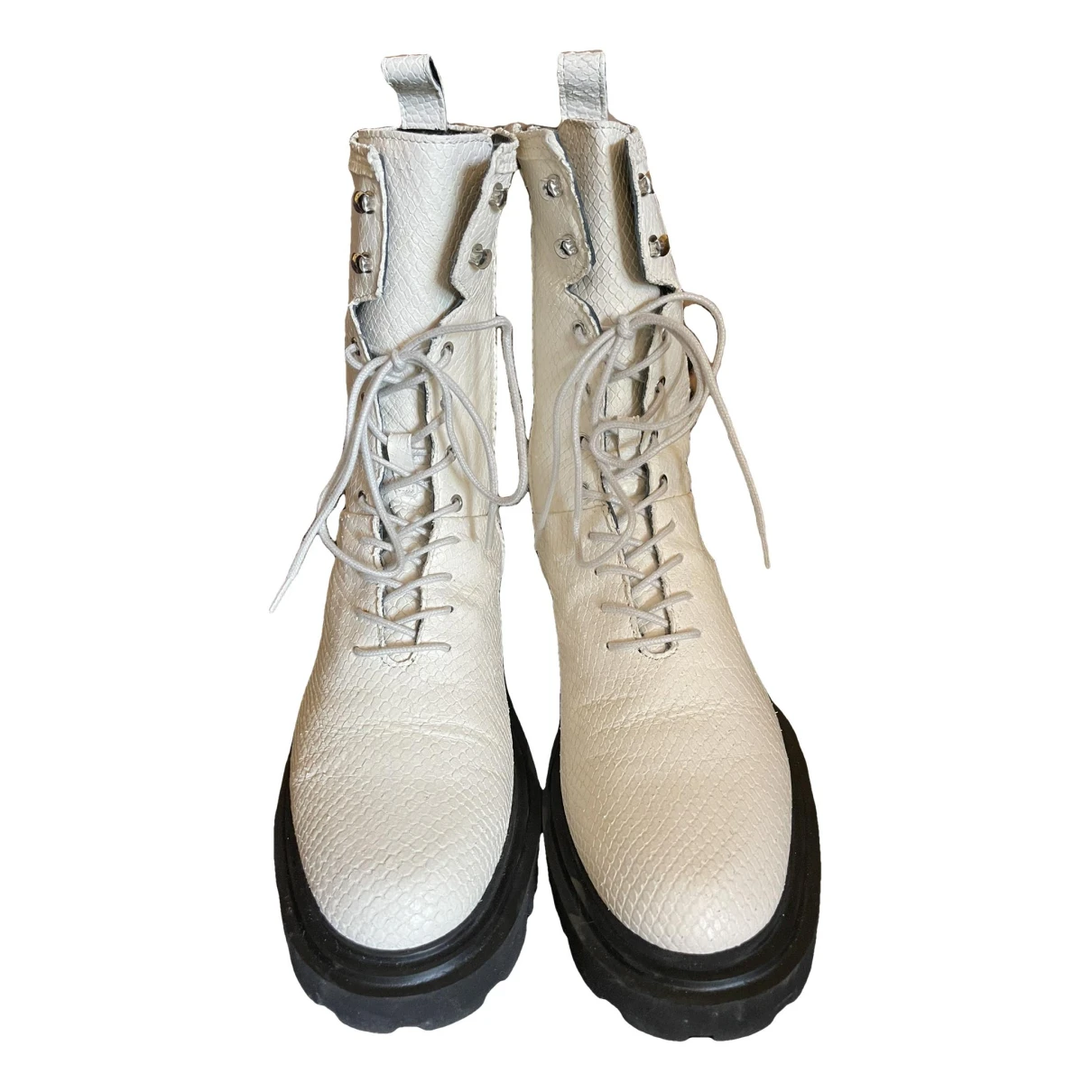 Pre-owned Allsaints Leather Lace Up Boots In White