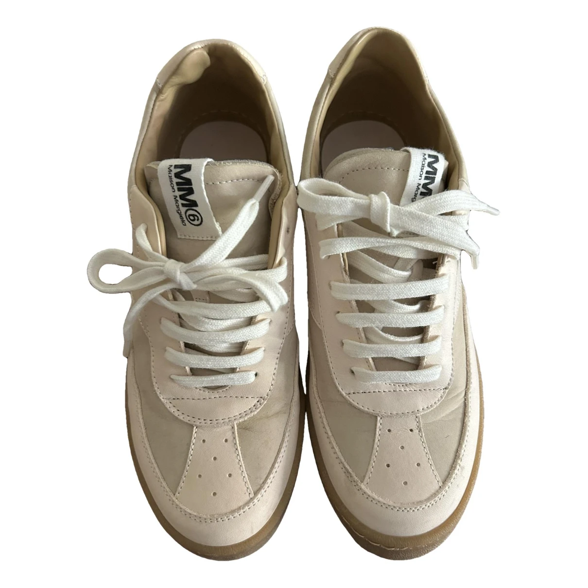 Pre-owned Mm6 Maison Margiela Leather Trainers In Beige