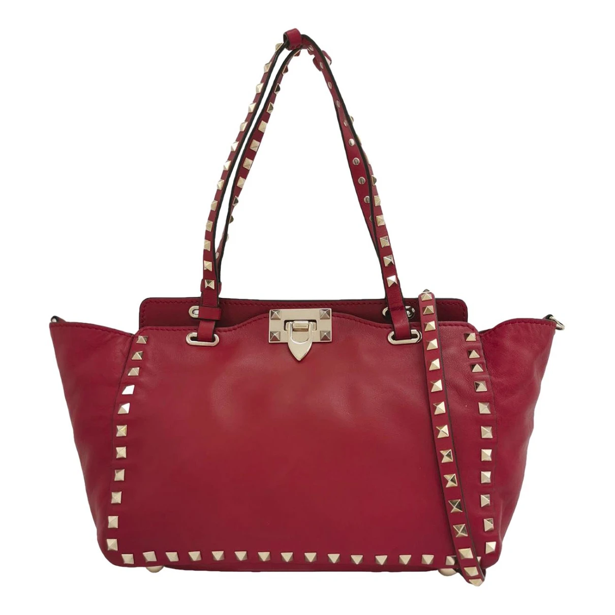 Pre-owned Valentino Garavani Rockstud Leather Crossbody Bag In Red