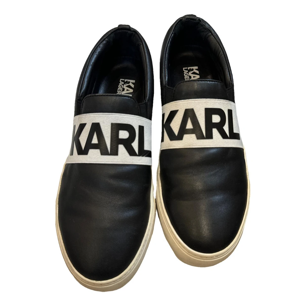 Pre-owned Karl Lagerfeld Leather Low Trainers In Black