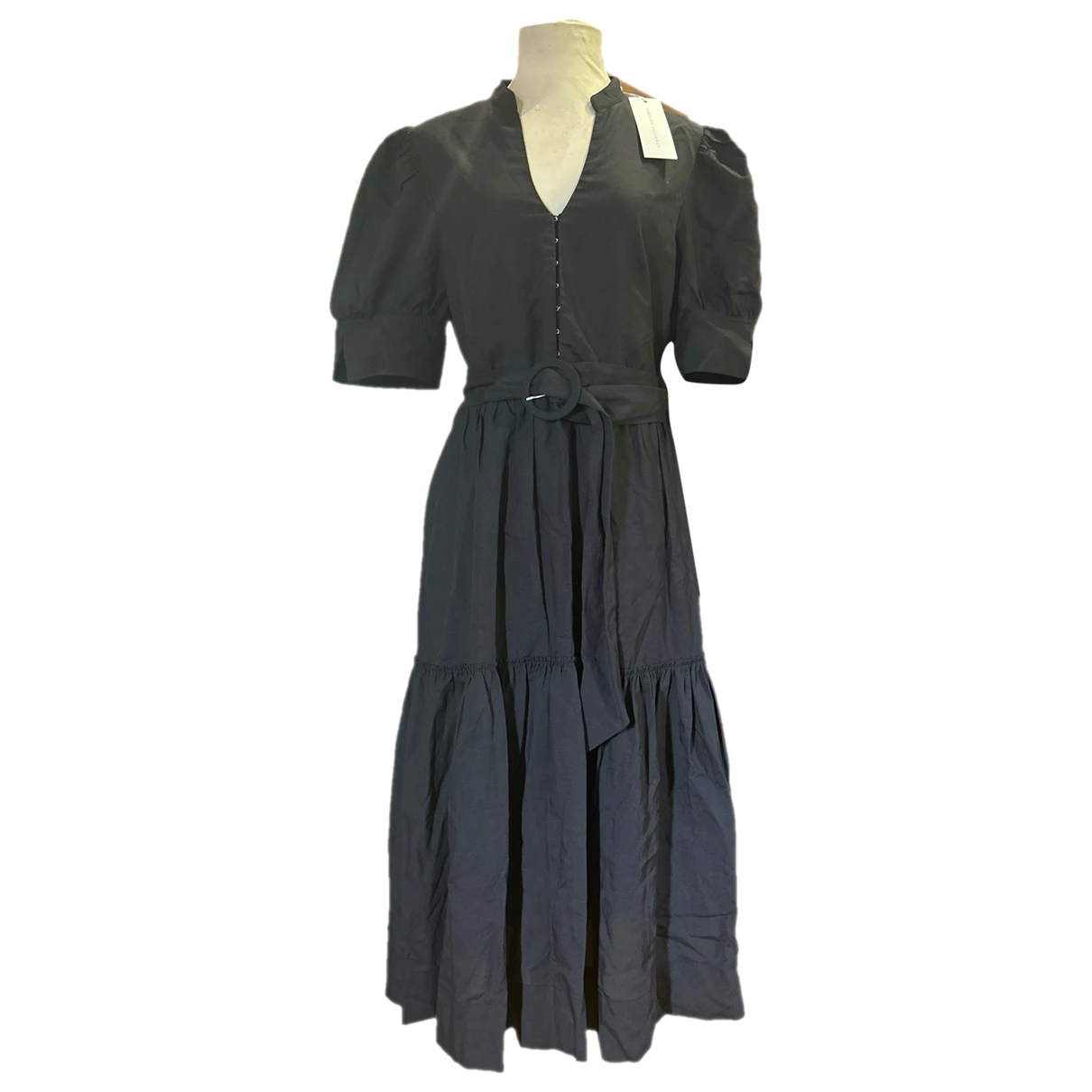 Pre-owned Rebecca Vallance Linen Mid-length Dress In Black