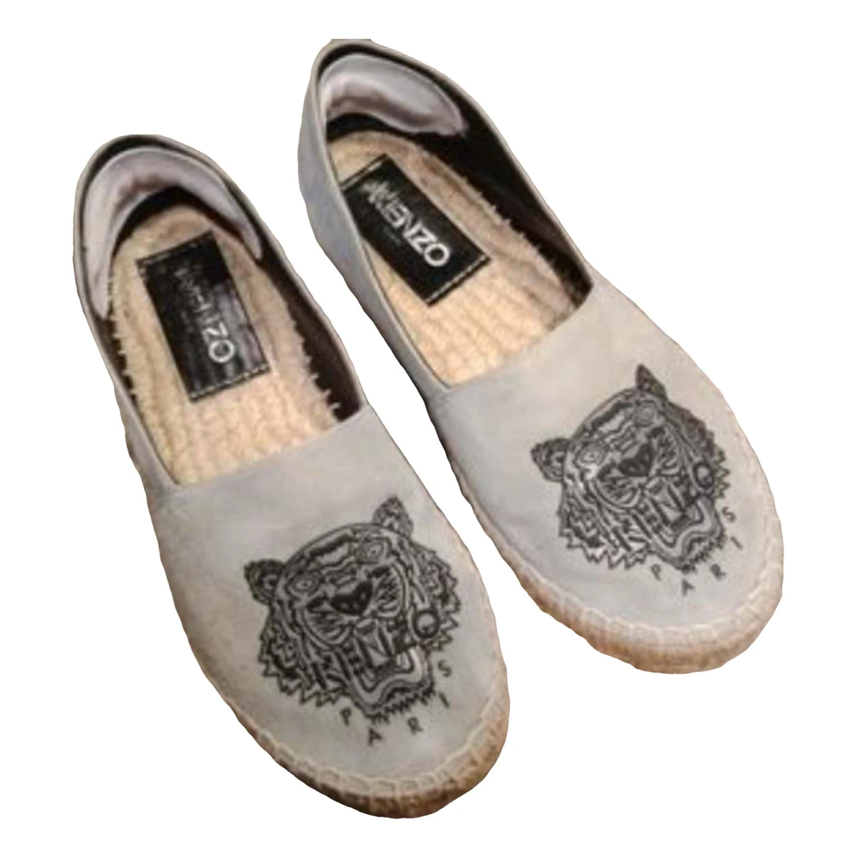 Pre-owned Kenzo Tiger Cloth Flats In Grey