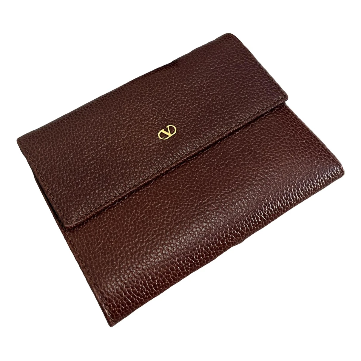 Pre-owned Valentino Garavani Vlogo Leather Wallet In Brown