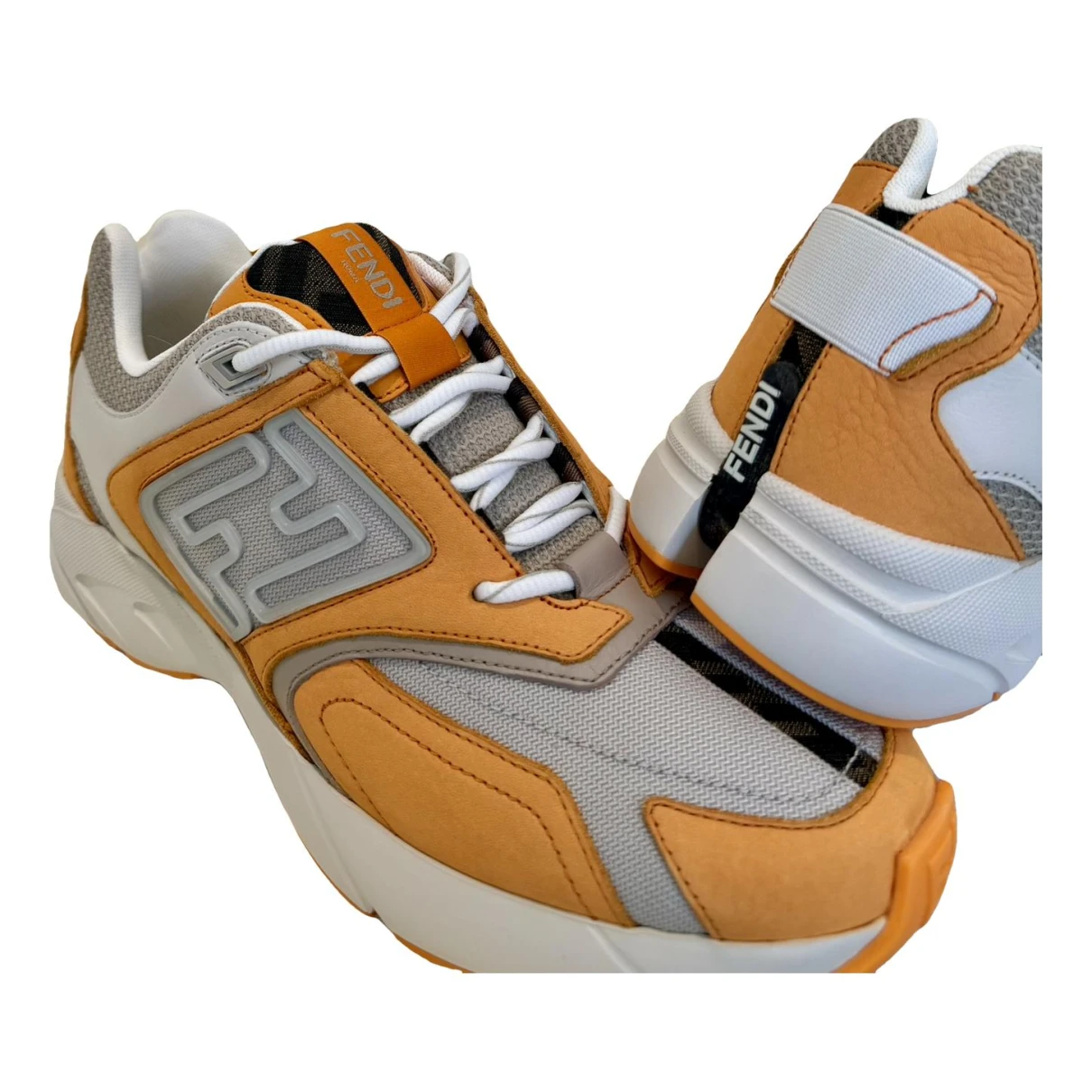 Pre-owned Fendi Leather Low Trainers In Orange