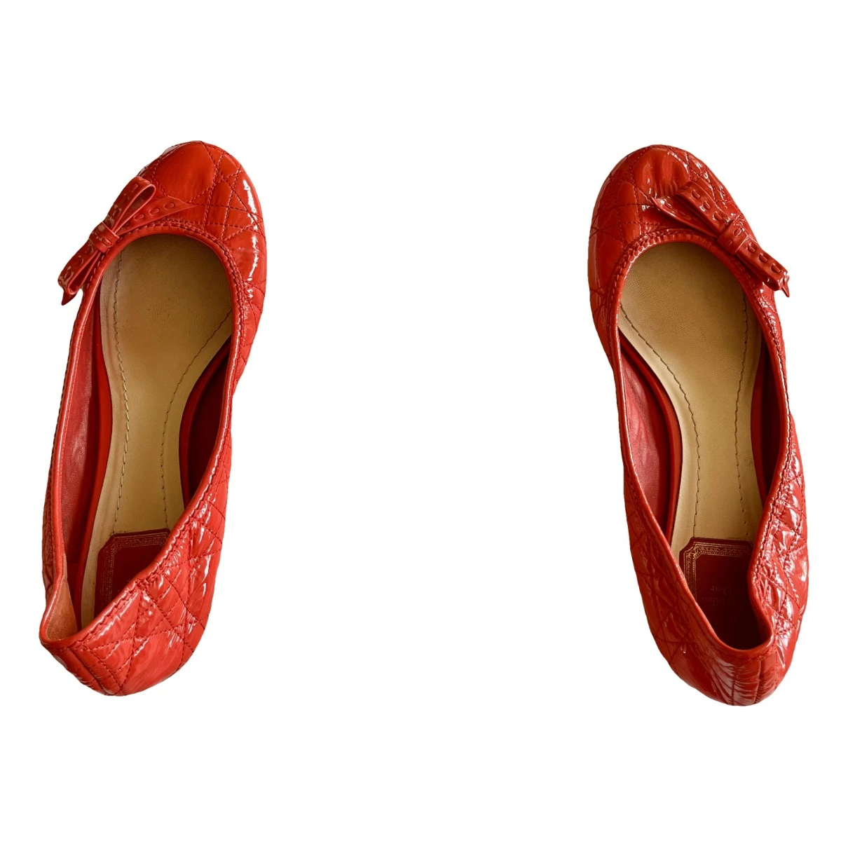 Pre-owned Dior Patent Leather Ballet Flats In Red
